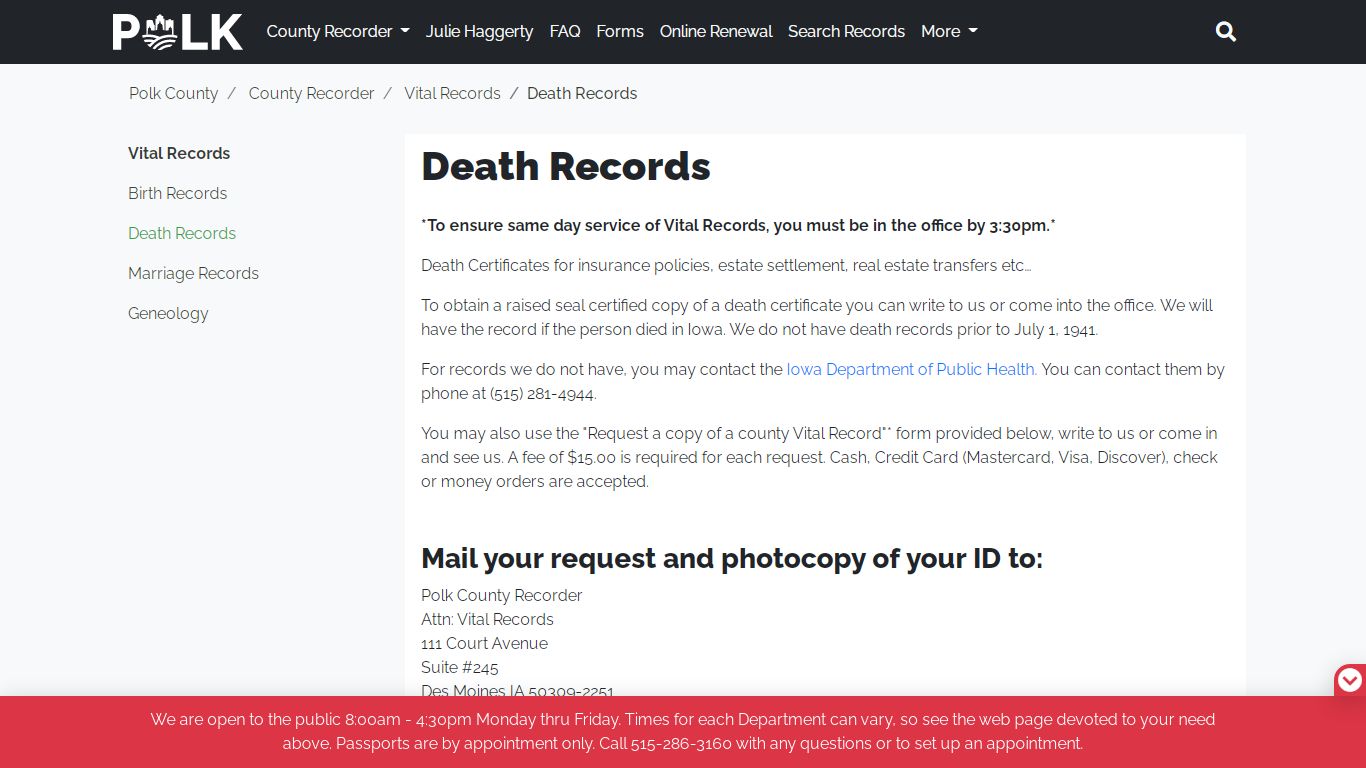 Death Records - Polk County Iowa