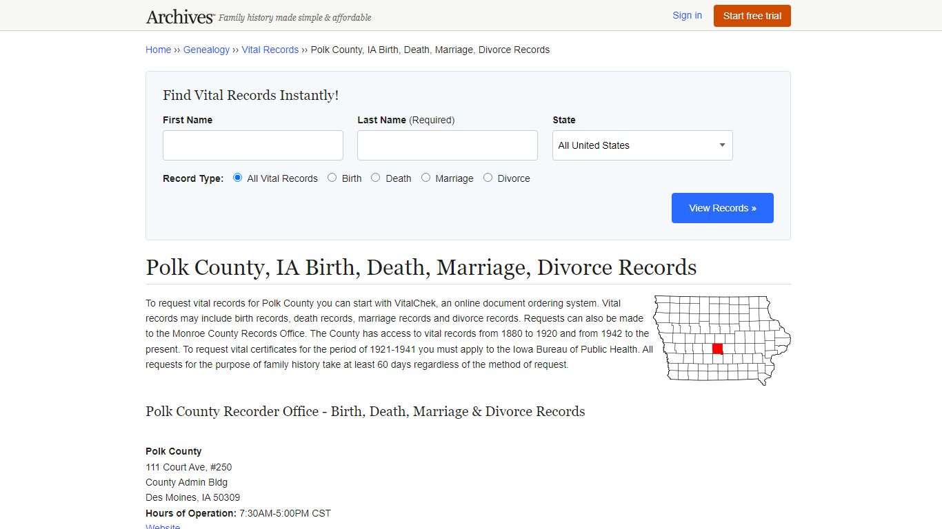 Polk County, IA Birth, Death, Marriage, Divorce Records