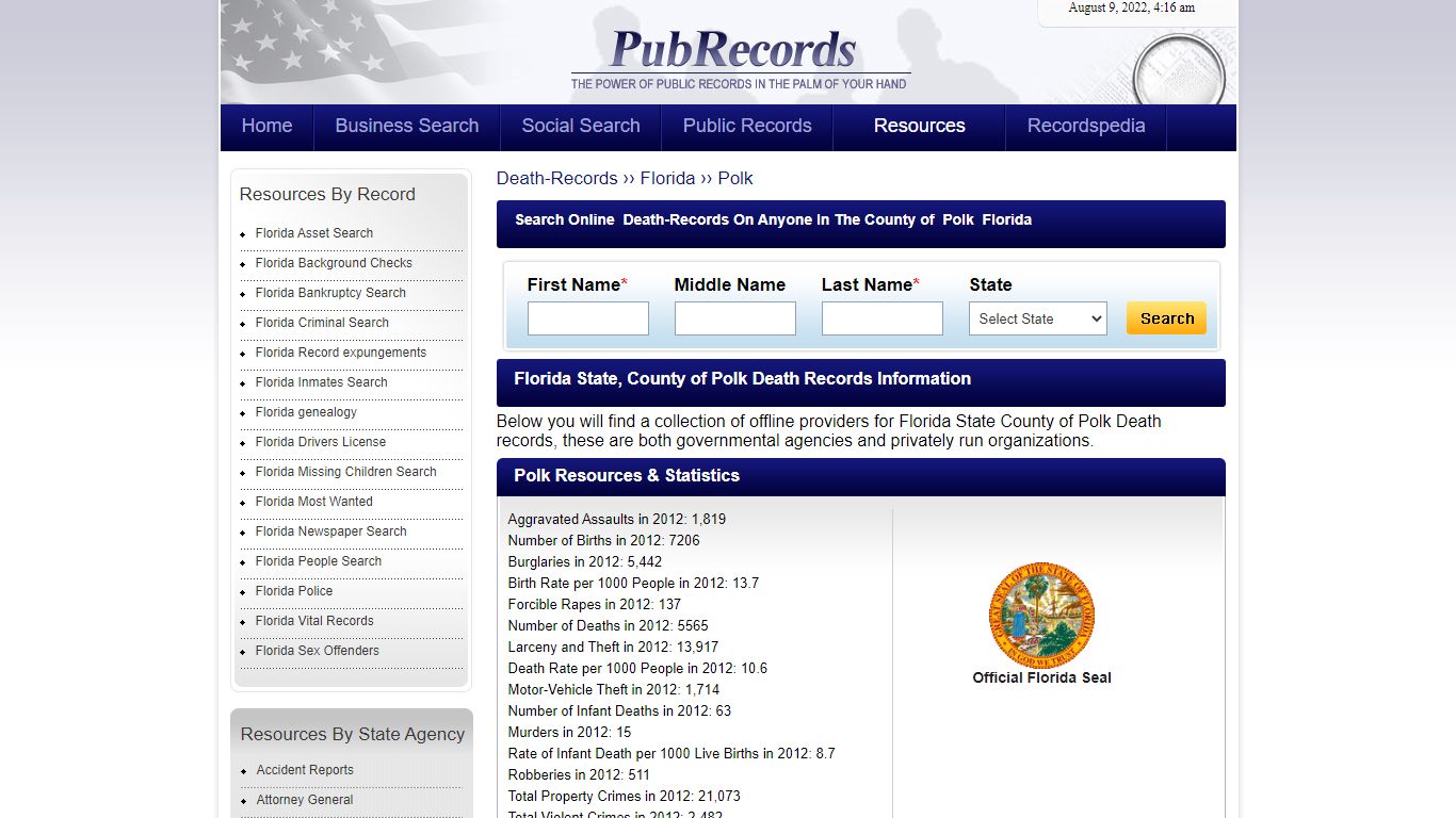 Polk County, Florida Death Records