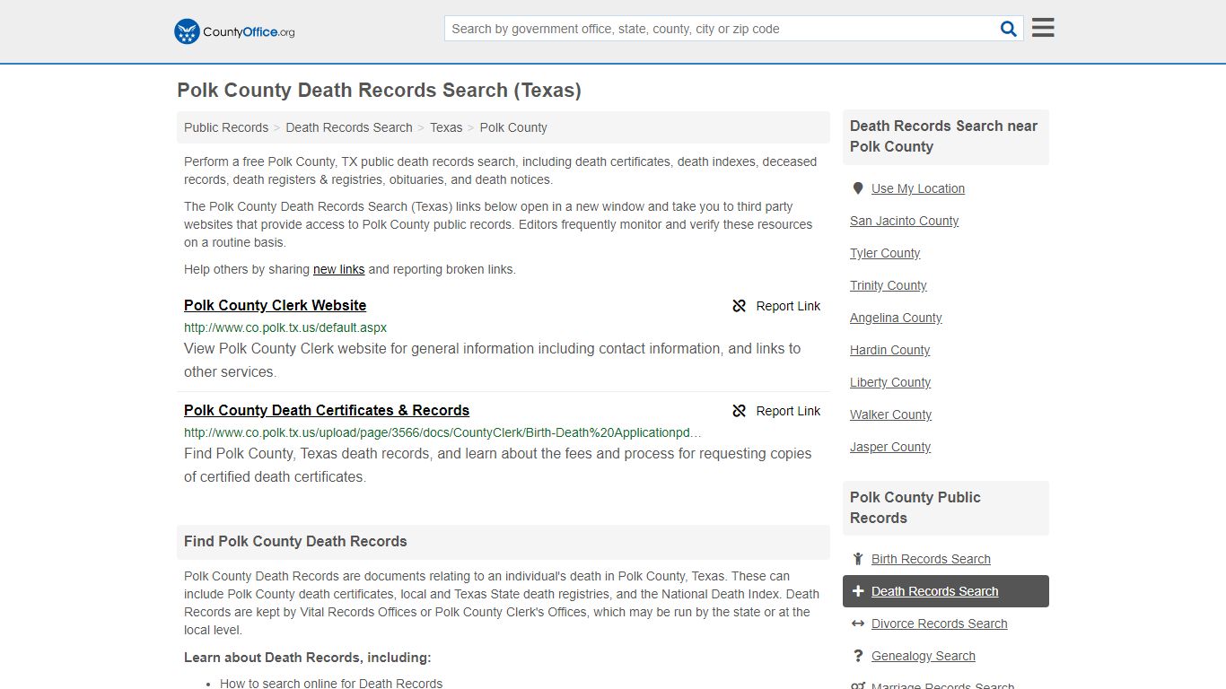 Death Records Search - Polk County, TX (Death Certificates ...