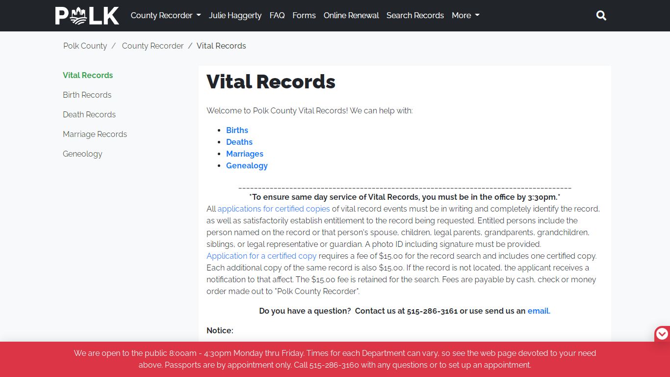 Vital Records - Polk County Iowa